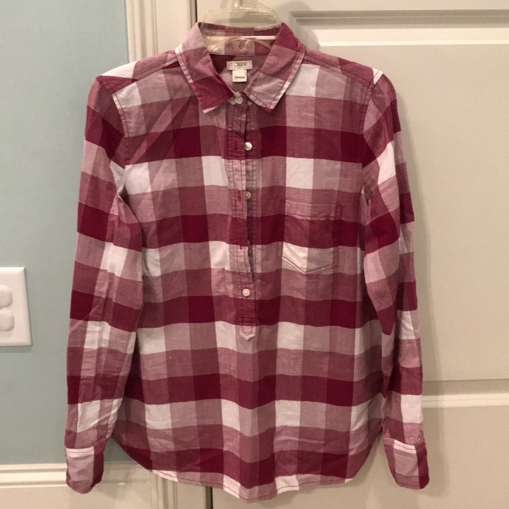 J Crew button down, maroon and white. Size S